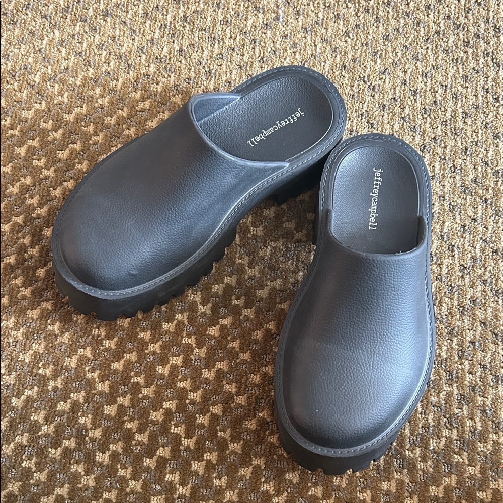 Jeffrey Campbell Black Leather Slip-On Clog Loafers